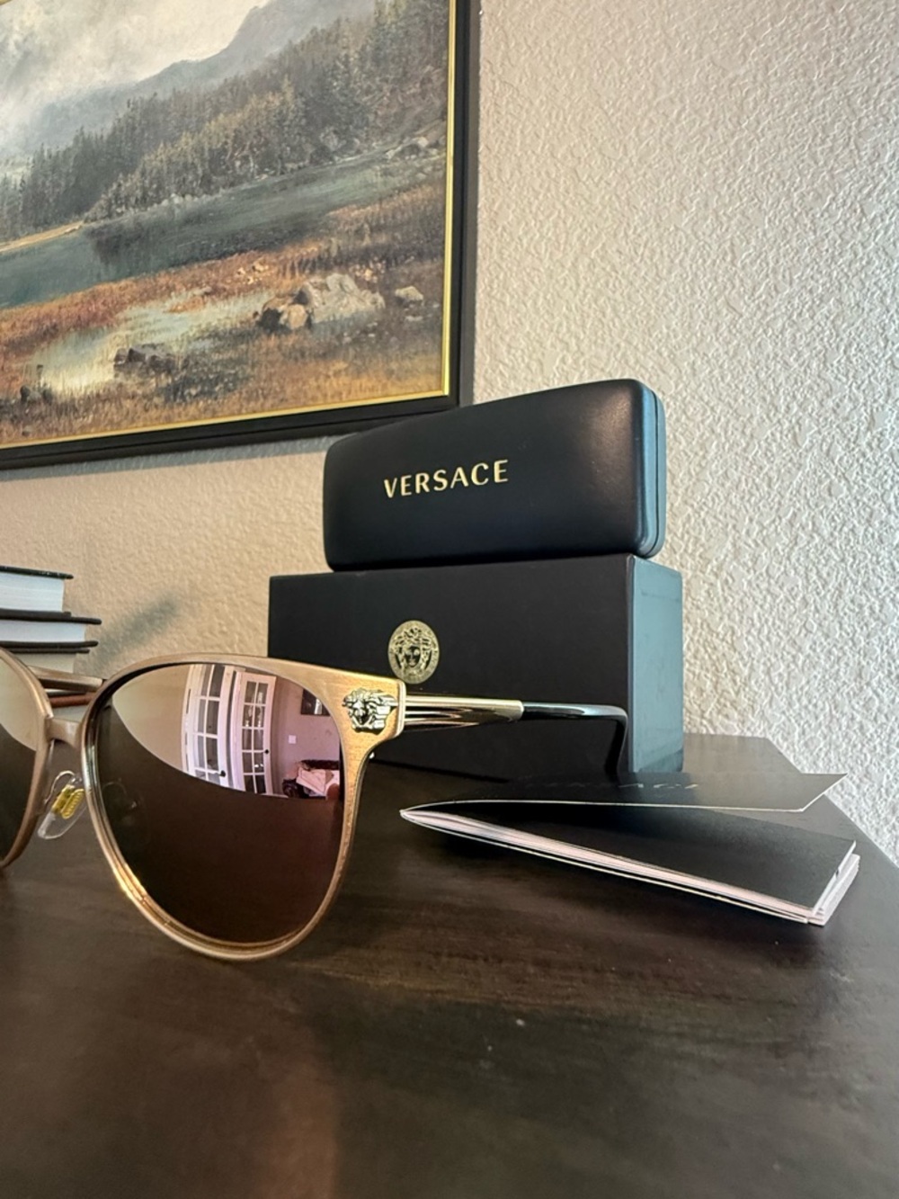 Versace Cat-Eye Sunglasses in Rose Gold with Pink Mirrored Lenses - Picture 5 of 13